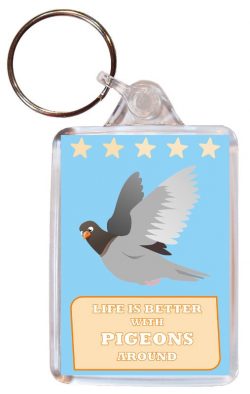 Life is Better with Pigeons around - Double Sided Large Keyring Key Fob Chain Ring Gift Present Souvenir Pigeon