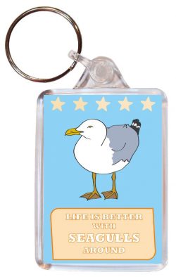 Life is Better with Seagulls around - Double Sided Large Keyring Key Fob Chain Ring Gift Present Souvenir Seagull