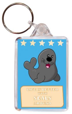 Life is Better with Seals around - Double Sided Large Keyring Key Fob Chain Ring Gift Present Souvenir Seal