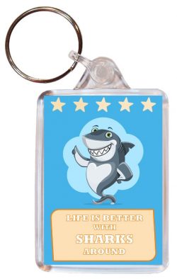 Life is Better with Sharks around - Double Sided Large Keyring Key Fob Chain Ring Gift Present Souvenir Shark