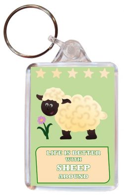 Life is Better with Sheep around - Double Sided Large Keyring Key Fob Chain Ring Gift Present Souvenir