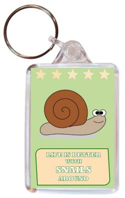 Life is Better with Snails around - Double Sided Large Keyring Key Fob Chain Ring Gift Present Souvenir Snail