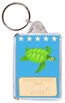 Life is Better with Turtles around - Double Sided Large Keyring Key Fob Chain Ring Gift Present Souvenir Turtle