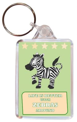 Life is Better with Zebras around - Double Sided Large Keyring Key Fob Chain Ring Gift Present Souvenir Zebra