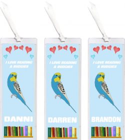 3 x I Love Reading & Budgies/Budgie - Personalised Bookmark