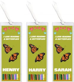 3 x I Love Reading & Butterfly/Butterflies - Personalised Bookmark
