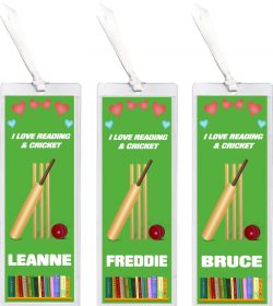 3 x I Love Reading & Cricket - Personalised Bookmark