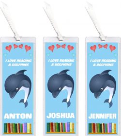 3 x I Love Reading & Dolphin/Dolphins - Personalised Bookmark