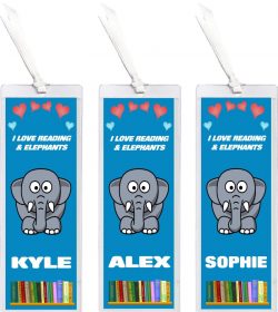 3 x I Love Reading & Elephant/Elephants - Personalised Bookmark