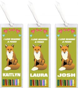 3 x I Love Reading & Fox/Foxes - Personalised Bookmark
