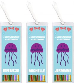 3 x I Love Reading & Jellyfish - Personalised Bookmark