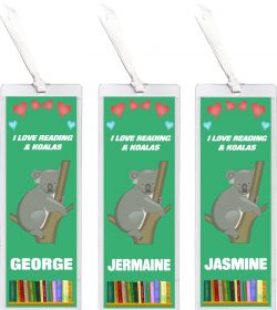 3 x I Love Reading & Koala/Koalas - Personalised Bookmark