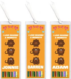 3 x I Love Reading & Monkey/Monkeys - Personalised Bookmark