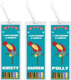 3 x I Love Reading & Parrots/Parrot - Personalised Bookmark