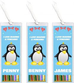 3 x I Love Reading & Penguin/Penguins - Personalised Bookmark