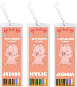 3 x I Love Reading & Pigs/Pig - Personalised Bookmark