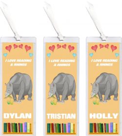 3 x I Love Reading & Rhinos/Rhino - Personalised Bookmark