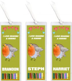 3 x I Love Reading & Robin/Robins - Personalised Bookmark