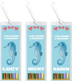 3 x I Love Reading & Seahorses/Seahorse - Personalised Bookmark
