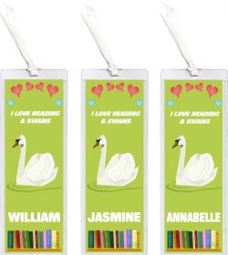 3 x I Love Reading & Swans/Swan - Personalised Bookmark