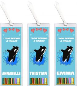 3 x I Love Reading & Whales/Whale - Personalised Bookmark