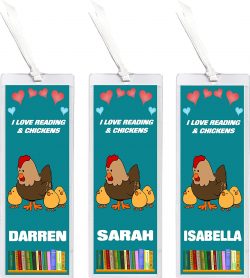 3 x I Love Reading & Chicken/Chickens - Personalised Bookmark