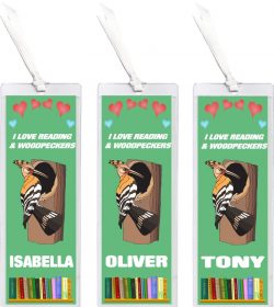 3 x I Love Reading & Woodpecker/Woodpecker - Personalised Bookmark