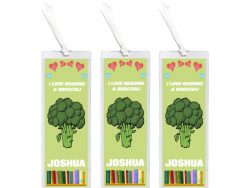 3 x I Love Reading & Broccoli - Personalised Bookmark
