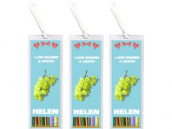 3 x I Love Reading & Grape/Grapes - Personalised Bookmark