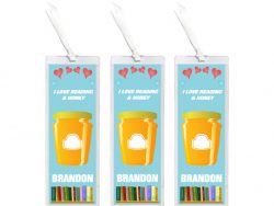 3 x I Love Reading & Honey - Personalised Bookmark