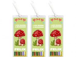 3 x I Love Reading & Mushroom/Mushrooms - Personalised Bookmark