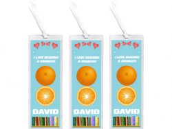 3 x I Love Reading & Orange/Oranges - Personalised Bookmark