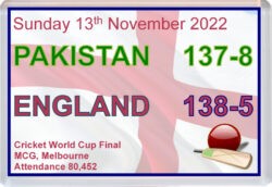 England v Pakistan World Cup Cricket Final Scoreboard - Jumbo Fridge Magnet