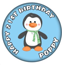 Personalised Penguin Birthday Badge - 59mm ANY NAME & AGE