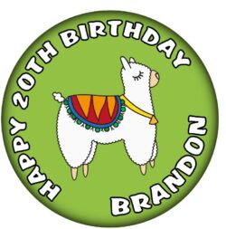 Personalised Alpaca Birthday Badge - 59mm ANY NAME & AGE