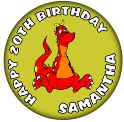Personalised Dragon Birthday Badge - 59mm ANY NAME & AGE