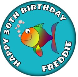Personalised Fish Birthday Badge - 59mm ANY NAME & AGE