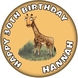 Personalised Giraffe Birthday Badge - 59mm ANY NAME & AGE