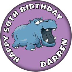 Personalised Hippo Birthday Badge - 59mm ANY NAME & AGE