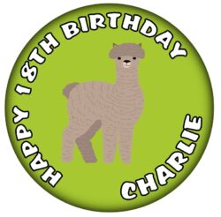 Personalised Llama Birthday Badge - 59mm ANY NAME & AGE