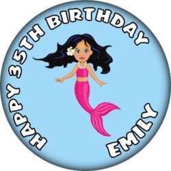 Personalised Mermaid Birthday Badge - 59mm ANY NAME & AGE