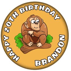 Personalised Monkey Birthday Badge - 59mm ANY NAME & AGE