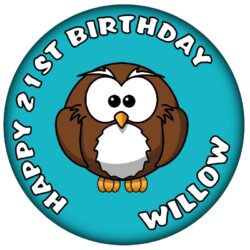 Personalised Owl Birthday Badge - 59mm ANY NAME & AGE