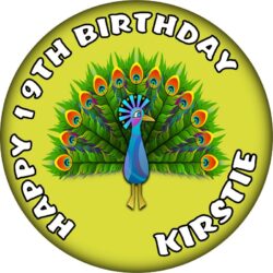 Personalised Peacock Birthday Badge - 59mm ANY NAME & AGE