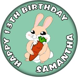 Personalised Rabbit Birthday Badge - 59mm ANY NAME & AGE