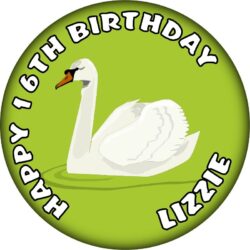Personalised Swan Birthday Badge - 59mm ANY NAME & AGE