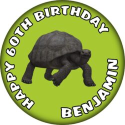 Personalised Tortoise Birthday Badge - 59mm ANY NAME & AGE