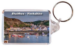 Staithes - Yorkshire - Double Sided Large Keyring Key Fob Chain Ring 24E11