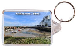 Folkestone - Kent - Double Sided Large Keyring Key Fob Chain Ring 24E1