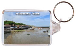 Folkestone - Kent - Double Sided Large Keyring Key Fob Chain Ring 24E2